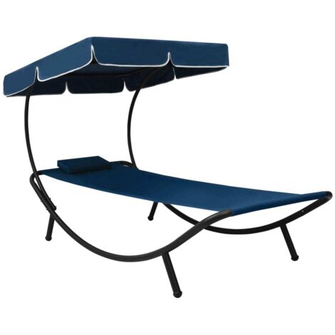 Lit de repos d'extérieur,Transat, bain de soleil avec auvent et oreiller Bleu XZZZ193305 (1/5)