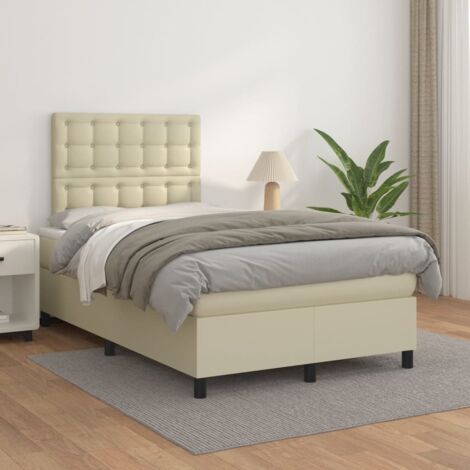 Lit Adulte - Lit à sommier tapissier avec matelas- Lit double - Meuble de Chambre à Coucher Crème 120x200cm Similicuir CNIS4701601 (1/5)