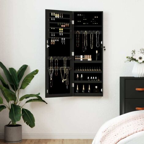 Armoire à bijoux avec miroir murale  Cabinet/Boîte à bijoux  Armoire de rangement noir 37,5x10x106 cm XZZZ945447 (1/5)