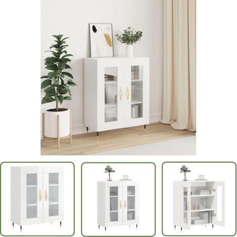 The Living Store Buffet Blanc brillant 69,5x34x90 cm Bois d'ingénierie - Buffet - Armoire - Meuble De Rangement - Mobilier - Cuisine (1/5)