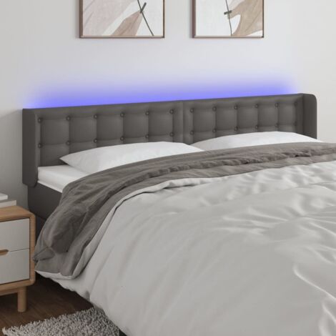 Tête de lit avec lumière LED,Panneau de lit,Décoration murale Gris 203x16x78/88 cm Similicuir XJDT450459 (1/5)