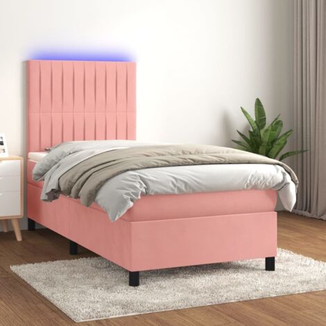 Sommier tapissier avec matelas et LED Sommier pour Adulte et Enfant Lit adulte Rose 90x190 cm Velours XRKJY9135781 (1/5)