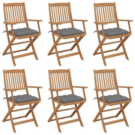 Lot de 6 Chaises pliables de jardin  Siège de Terrasse  Chaises pliantes d'extérieur avec coussins Bois d'acacia DHNET5766543 (1/5)