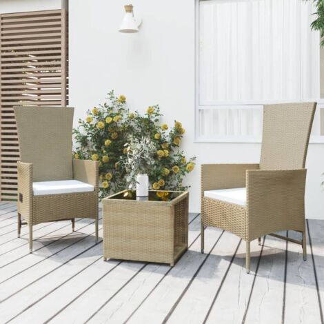 3 pcs Ensemble de Salon de jardin, Ensemble table et chaises de jardin, Meuble de jardin beige poly rotin et acier MKW252400 (1/5)
