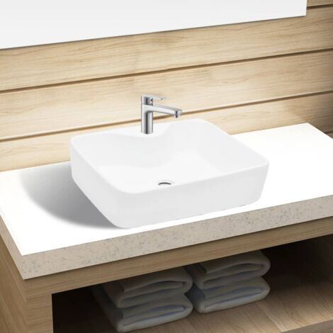 Vasque,Vasque à poser Lavabo,Évier carré à trou pour robinet céramique blanc pour salle de bain MEMV633882 (1/5)