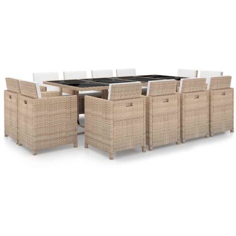 Salon de jardin Salon d'extérieur Ensemble Meuble de Jardin Mobilier d'Extérieur avec coussins 13 pcs Résine tressée Beige XFNRX605804 (1/5)