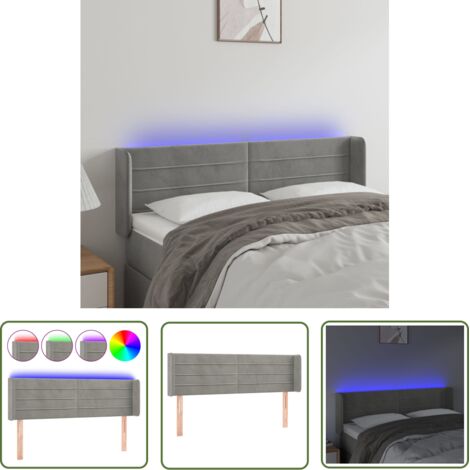 The Living Store Tête de lit à LED Gris clair 147x16x78/88 cm Velours - Tête De Lit Led - Tête De Lit Velours - Tête De Lit Moderne - Éclairage Led - Têtière De Lit (1/5)