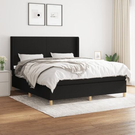 Lit Double Lit à sommier tapissier avec matelas Lit Adulte Meuble de Chambre à Coucher Noir 160x200 cm Tissu XRKJY9754068 (1/5)