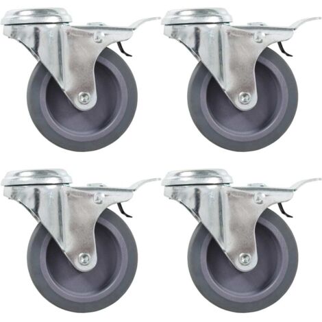 4 pcs Roulettes pivotantes à trou de boulon à double frein 75mm Roulettes Meuble Roulettes de Transport BZREH5132533 (1/5)