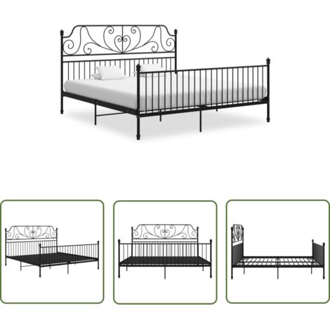 The Living Store Cadre de lit sans matelas noir métal 200x200 cm - Cadre De Lit - Lit Metal - Lit Double - Literie - Meuble Chambre (1/5)