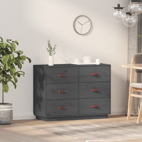 Buffet,Bahut, Meuble de Rangement pour Salon, Bureau Gris 100x40x75 cm Bois massif de pin, Armoire de Rangement FBV58075 (1/4)