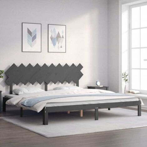 Lit adulte avec tête de lit， Lit double Cadre de lit gris 200x200 cm bois massif MEMV371460 (1/5)