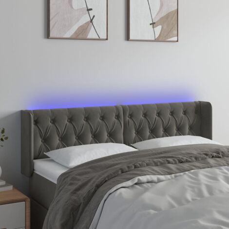 Tête de lit avec lumière LED,Panneau de lit,Décoration murale Gris foncé 163x16x78/88 cm Velours XEJZT277284 (1/5)