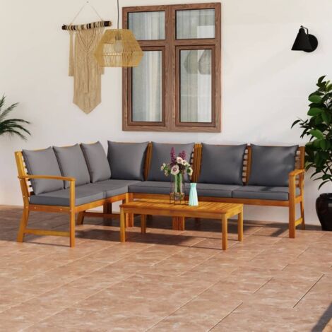 5 pcs Salon de jardin，Salon d'extérieur，Ensemble Meuble de Jardin avec coussin Bois d'acacia solide DGBDF506938 (1/5)