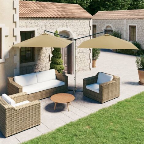 Parasol double avec mât, Parasol de jardin pour balcon, terrasse, piscine, parasol deporté en acier Taupe 600x300 cm HNDX309382 (1/5)