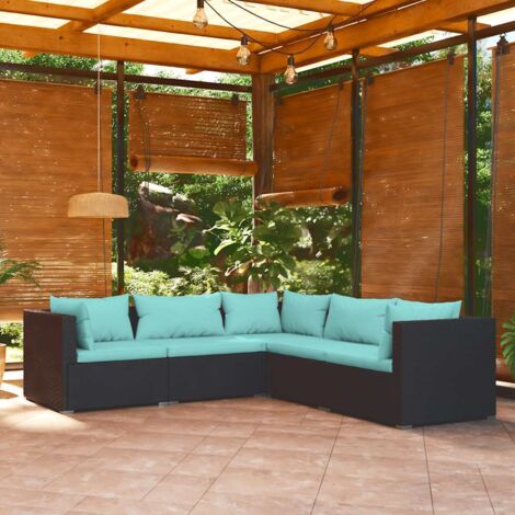 Lot de 5 Salon de jardin Salon d'extérieur Ensemble Meuble de Jardin Mobilier d'Extérieur avec coussins Résine tressée Noir XFNRX912396 (1/5)