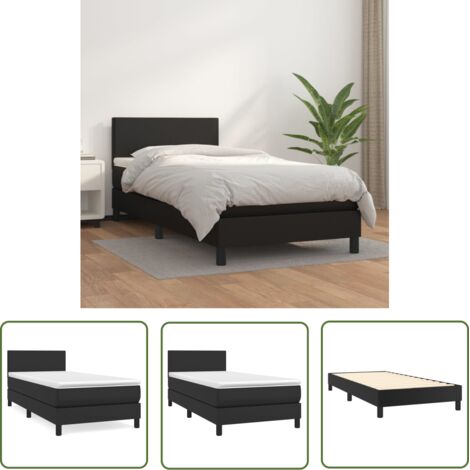 The Living Store Sommier à lattes de lit avec matelas Noir 90x200 cm Similicuir - Lit Double - Lit Plateforme - Literie - Chambre À Coucher - Meuble De Rangement (1/5)