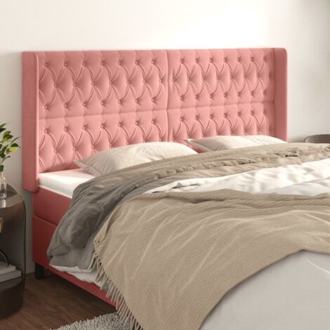 Tête de lit avec oreilles,Panneau de lit,Pour Lit adulte,Décoration murale Rose 203x16x118/128 cm Velours XZZ697609 (1/5)