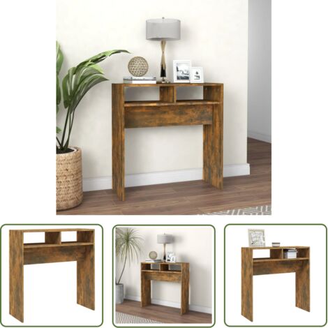 The Living Store Table console Chêne fumé 78x30x80 cm Bois d'ingénierie - Table Basse - Meuble D'appoint - Table Console - Table D'entrée - Rangement Intérieur (1/5)