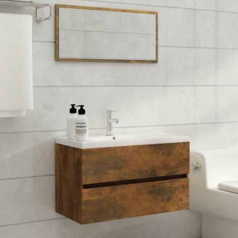Ensemble de meubles de salle de bain 2 pcs,Mobilier de salle de bain,Armoire de rangement Chêne fumé CNENE949101 (1/5)