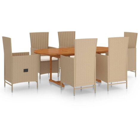 Ensemble à manger de jardin 7 pcs Résine tressée Beige (1/5)