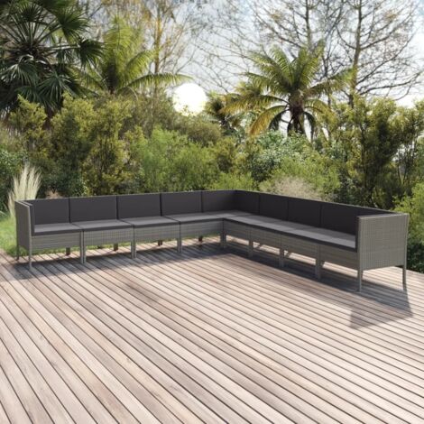 9 pcs Salon de jardin Salon d'extérieur Ensemble Meuble de Jardin Mobilier d'Extérieur avec coussins Résine tressée Gris XFNRX562972 (1/5)