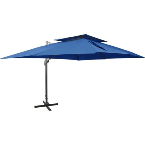 Parasol déporté à double toit - Parasol de Jardin Extérieur - Protection Solaire pour Jardin Patio Piscine Bleu azuré 400x300 cm HNDX545112 (1/5)
