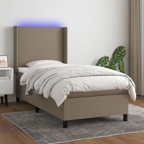 Sommier tapissier avec matelas et LED - Sommier pour Adulte et Enfant - Lit adulte - Taupe 90x190 cm Tissu VSGS981985 (1/5)