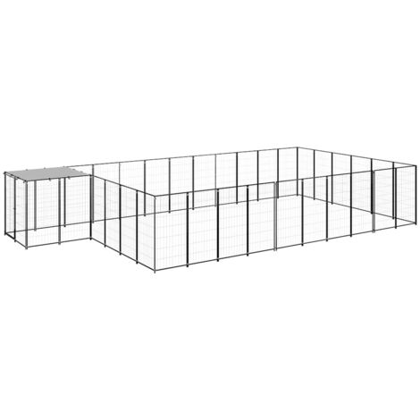 Chenil  Parc Enclos pour Chiens  Cage Nich Noir 19,36 m² Acier REBSW770635 (1/5)