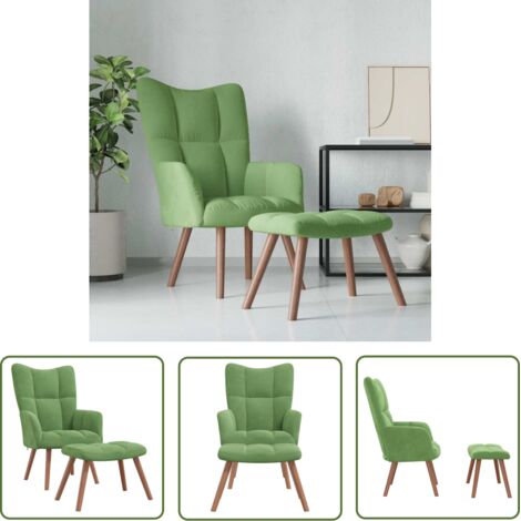 The Living Store Chaise de relaxation avec repose-pied Vert clair Velours - Fauteuil Relaxant - Chaise Lounge - Chaise Confortable - Mobilier Extérieur - Jardin (1/5)