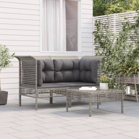 3 pcs Salon de jardin Salon d'extérieur Ensemble Meuble de Jardin Mobilier d'Extérieur avec coussins Gris Résine tressée XFNRX967832 (1/5)