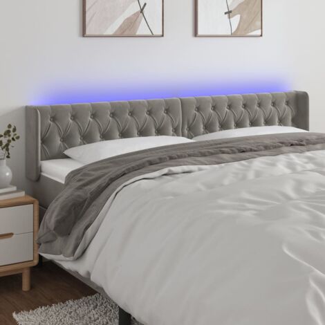 Tête de lit avec lumière LED,Panneau de lit,Décoration murale Gris clair 203x16x78/88 cm Velours XEJZT496017 (1/5)