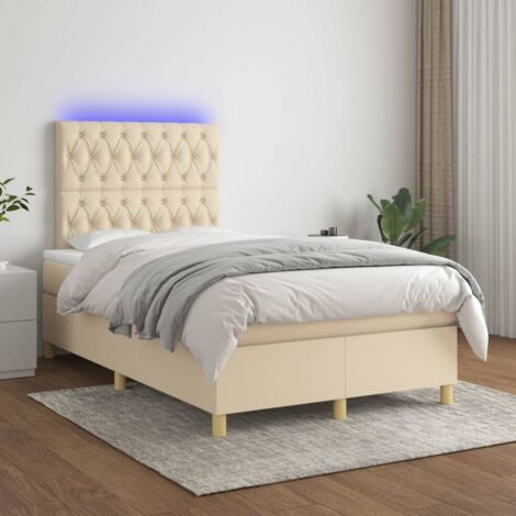 Sommier tapissier avec matelas et LED - Sommier pour Adulte et Enfant - Lit adulte - Crème 120x200 cm Tissu XEJZT800013 (1/5)