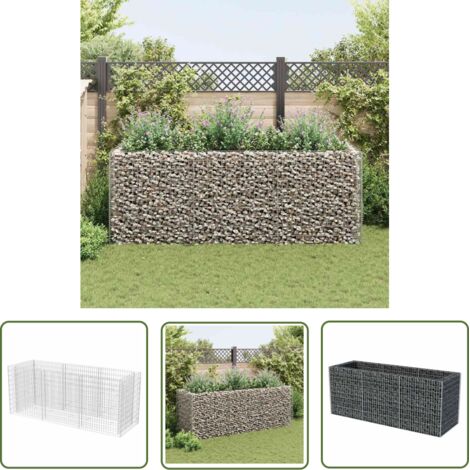 The Living Store Lit surélevé à gabion Acier 270x90x100 cm - Lit Surélevé - Gabion - Bordure Jardin - Fleur - Plante (1/5)