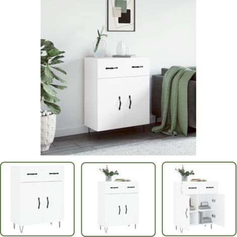 The Living Store Buffet blanc 69,5x34x90 cm bois d'ingénierie - Buffet Design Moderne - Buffet Blanc - Armoire Rangements - Meuble Rangement Cuisine - Commode Salon (1/5)