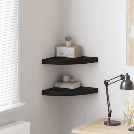 Lot de 2 Étagères d'angle flottantes Étagères Murales Flottantes de Rangement Noir 35x35x3,8 cm MDF VSGS809408 (1/5)