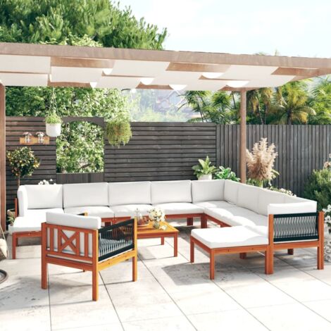 12 pcs Salon de jardin avec coussins,Salon d'extérieur,Ensemble Meuble de Jardin Crème Bois d'acacia solide DGBDF825139 (1/5)