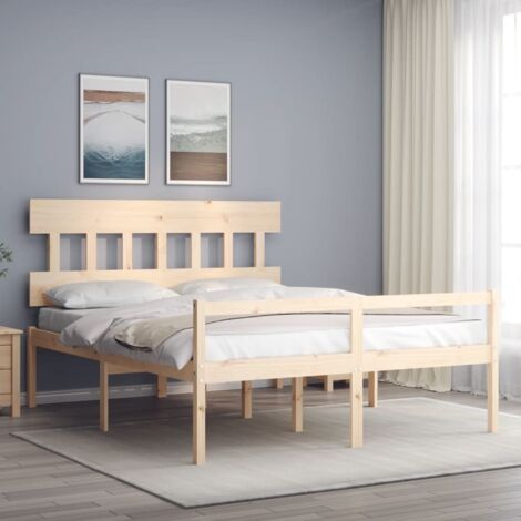 Lit adulte avec tête de lit, Lit double Cadre de lit 160x200 cm bois massif MEMV898391 (1/5)