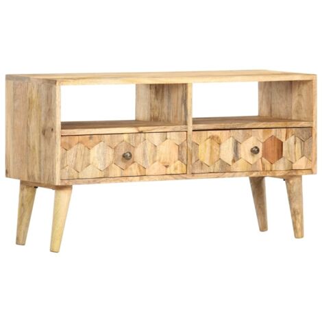 Meuble TV Moderne Banc TV Meuble de Rangement 90x30x50 cm Bois de manguier solide XHET69482 (1/5)