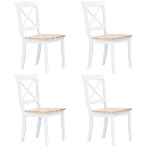 Lot de 4 Chaises de salle à manger - Chaises à manger - Chaise de Bureau, Salon et de Cuisine blanc/bois clair bois d'hévéa massif BSRHS312646 (1/5)
