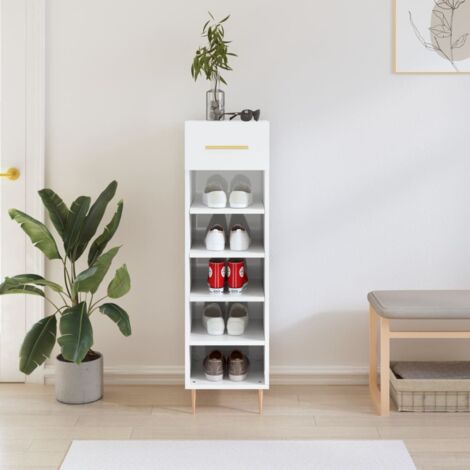 Armoire à chaussures Meuble à chaussures Étagère de rangement Blanc brillant 30x35x105 cm Bois ingénierie RTJEX482693 (1/5)