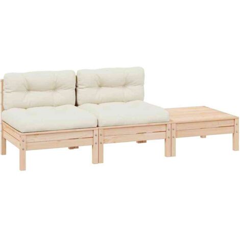 3 pcs Salon de jardin Salon d'extérieur Ensemble Meuble de Jardin Mobilier d'Extérieur avec coussins crème Bois de pin massif XZZZ536684 (1/5)