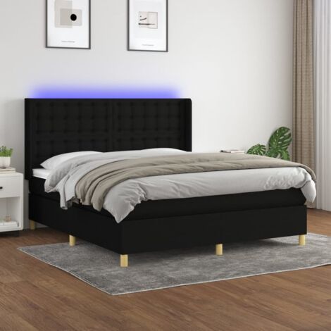 Sommier tapissier avec matelas et LED， Ensemble de lit tapissier， Lit Adulte Chambre Intérieur Noir 180x200 cm Tissu XZZ987732 (1/5)