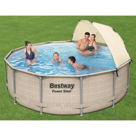 Piscine hors sol，Ensembles de piscine avec auvent Power Steel 396x107 cm CNEI419889
