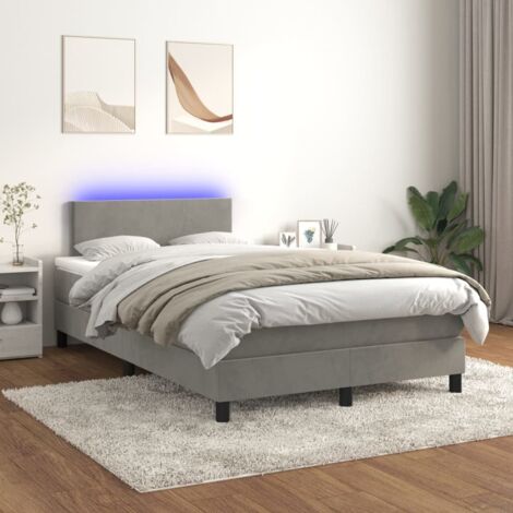Lit Adulte - Sommier tapissier matelas et LED - Ensemble de lit tapissier - Chambre Intérieur - Gris clair 120x200 cm Velours DETHB86208 (1/5)