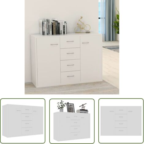 The Living Store Buffet Blanc 88x30x65 cm Bois d'ingénierie - Buffet Blanc - Meuble Rangement - Armoire Entrée - Commode Tiroir - Décoration Intérieur (1/5)