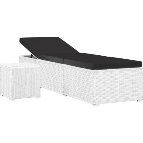 INLIFE Chaise longue et table à thé Résine tressée Blanc (1/5)
