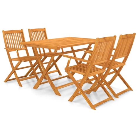 Ensemble Table et Chaise de Jardin 5 pcs - Mobilier à dîner d'extérieur pliable Bois d'acacia solide BV191729 - BonneVie (1/5)