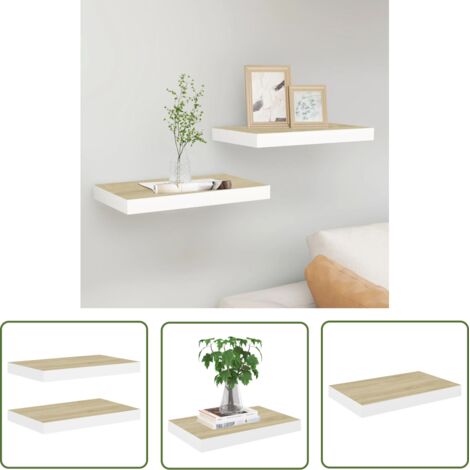 The Living Store Étagères flottantes 2 pcs Chêne et blanc 40x23x3,8 cm MDF - Étagères Murales - Étagères Flottantes - Décoration Murale - Rangement Mural - Meubles De Salle À Manger (1/5)