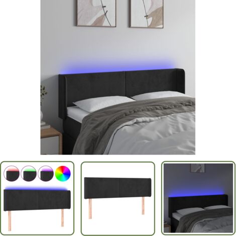 The Living Store Tête de lit à LED Noir 147x16x78/88 cm Velours - Tête De Lit Led - Tête De Lit Velours - Tête De Lit Moderne - Éclairage Led - Support Lombaire (1/5)